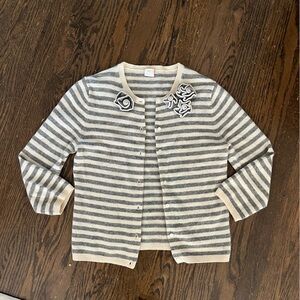 J. Crew Cashmere Gray and Cream Striped Sweater